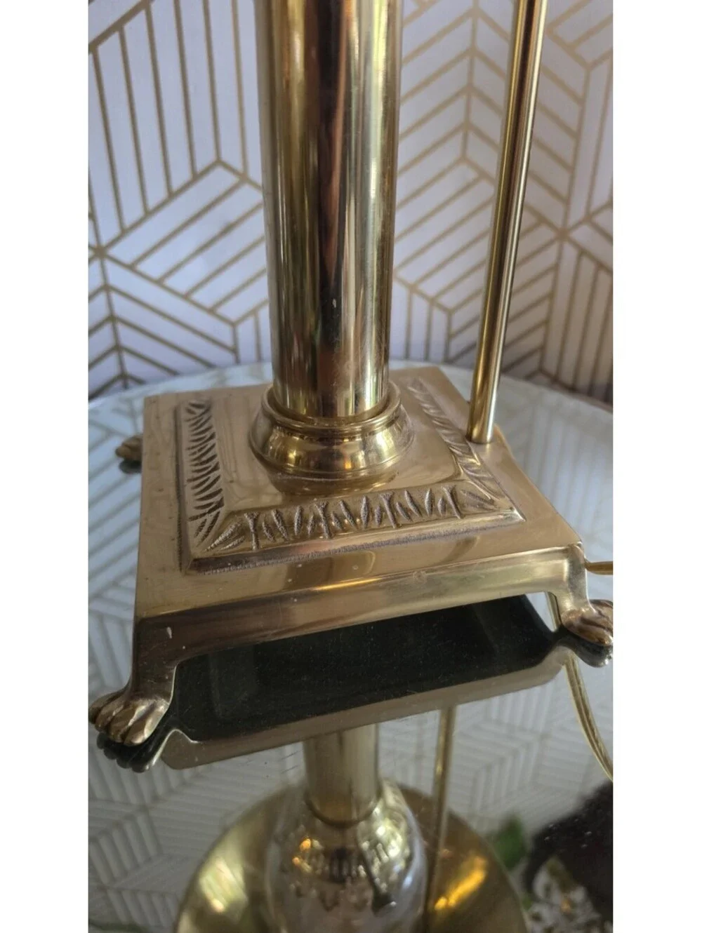 Vintage Paris Istanbul Orient Express Brass & Glass Clawfoot Lamp Adjustable